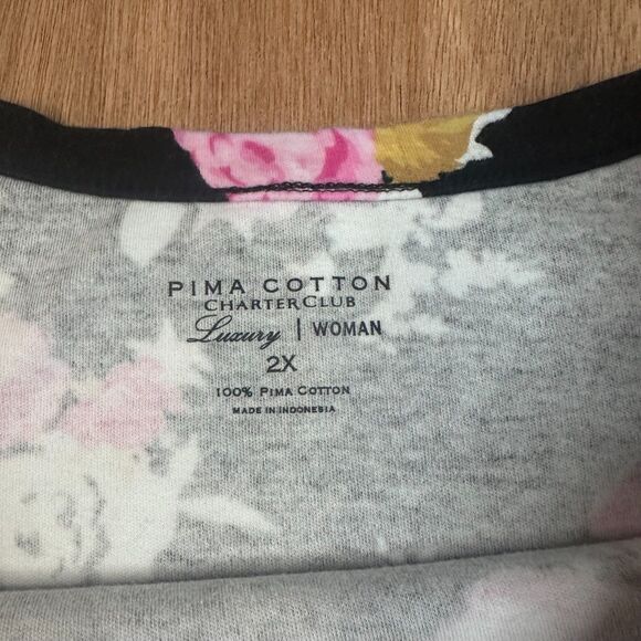 Charter Club Floral Pima Cotton Top Womens 2X Spring Summer Tee - Picture 3 of 4